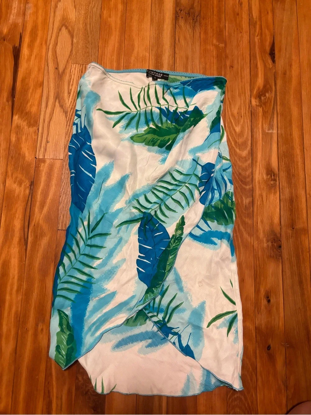 Strapless Tropical Leaf Swim Cover-Up - Blue & Green